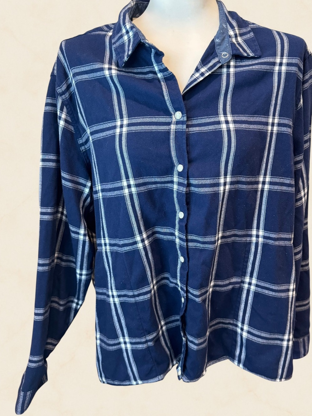 Jachs Girlfriend XXL Navy Plaid Button Down Shirt Rayon Blend
